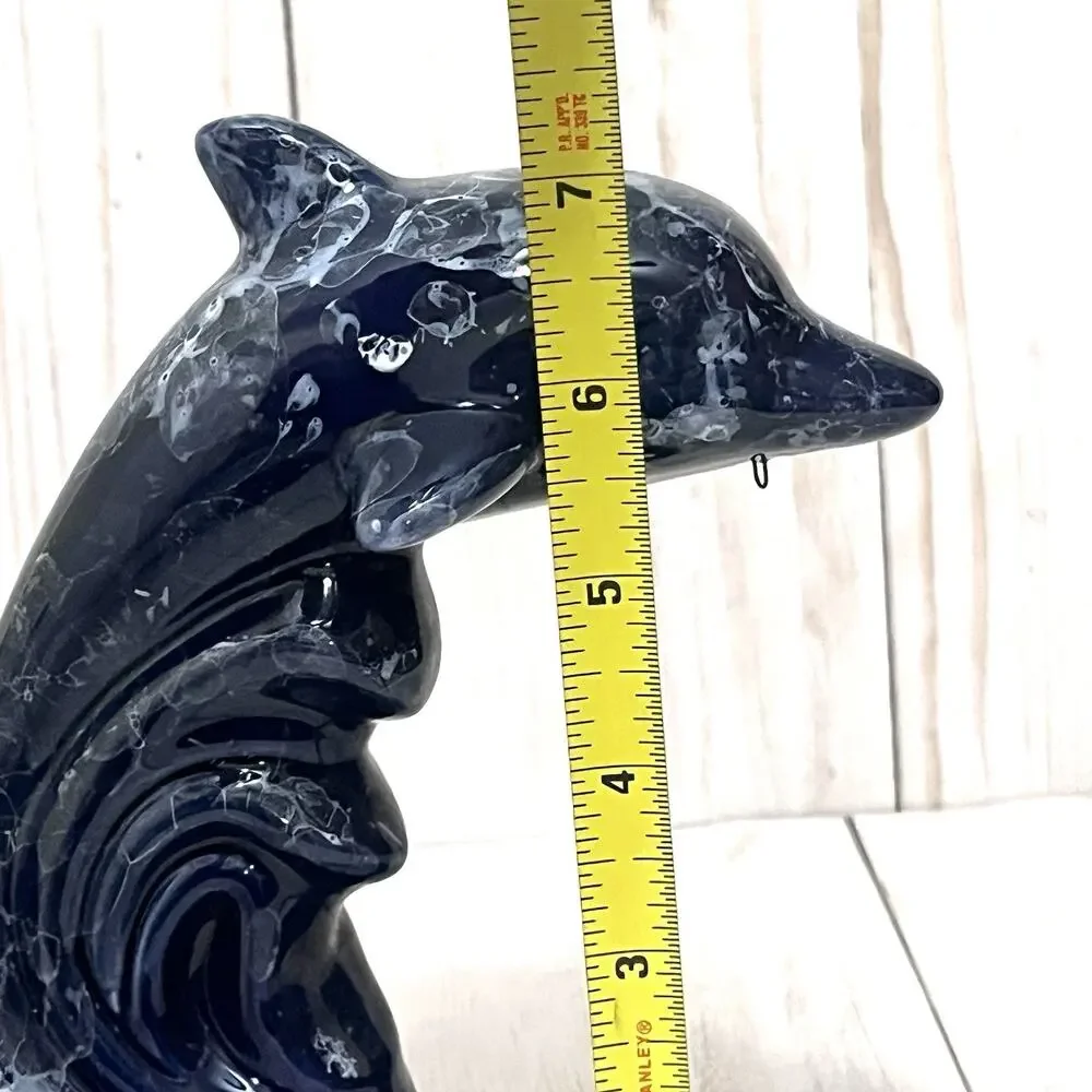 Vintage Ceramic Dolphin Figurine Oil Diffuser Candle Holder Blue Marble Finish